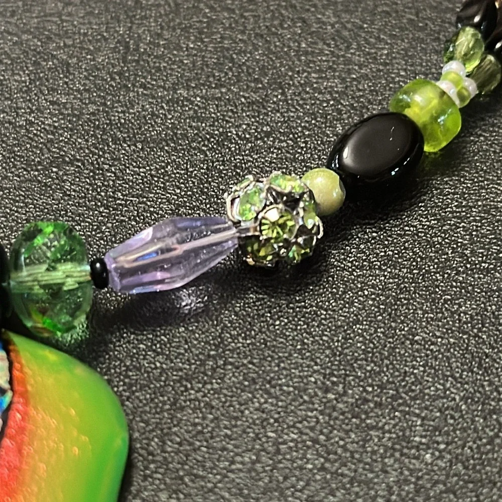 Dichroic Glass Pendant & Glass Beads Shepherd Hook Necklace